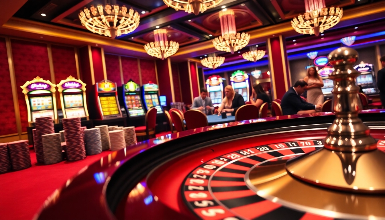 Players enjoying vibrant gaming action at 79King casino with roulette and poker tables.