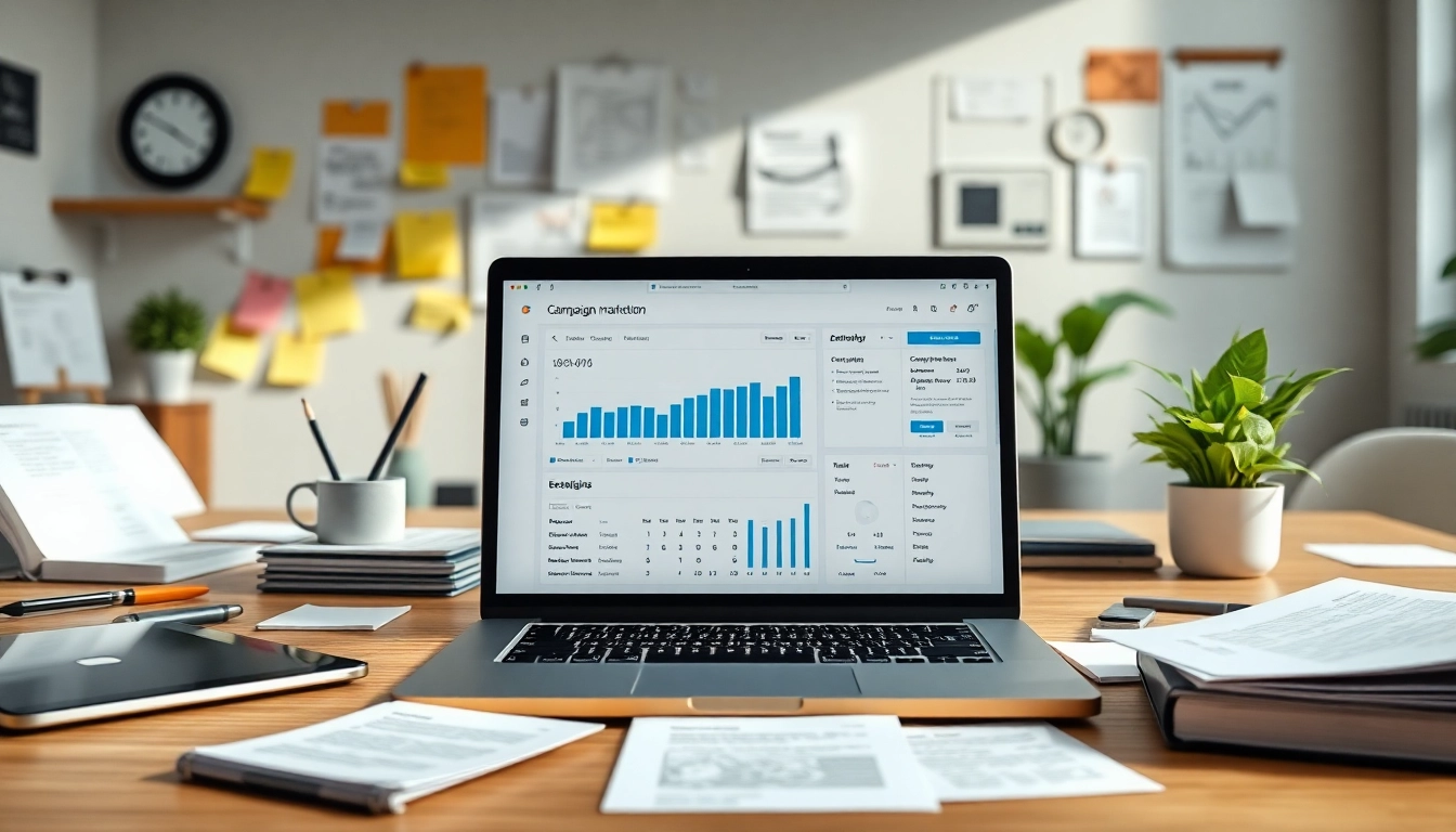 A profik által használt google ads kampány analitika laptopon, inspiráló szövegekkel körülvéve.