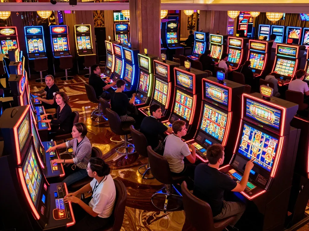 Des joueurs profitant des machines à sous vibrantes au casino vegasplus, capturant l'excitation pendant le jeu