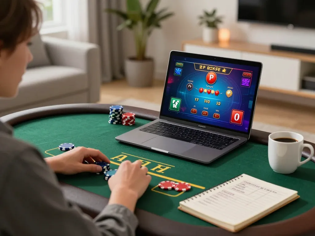 Engaging in strategic play at lc88's online Blackjack, showcasing a modern gaming setup.