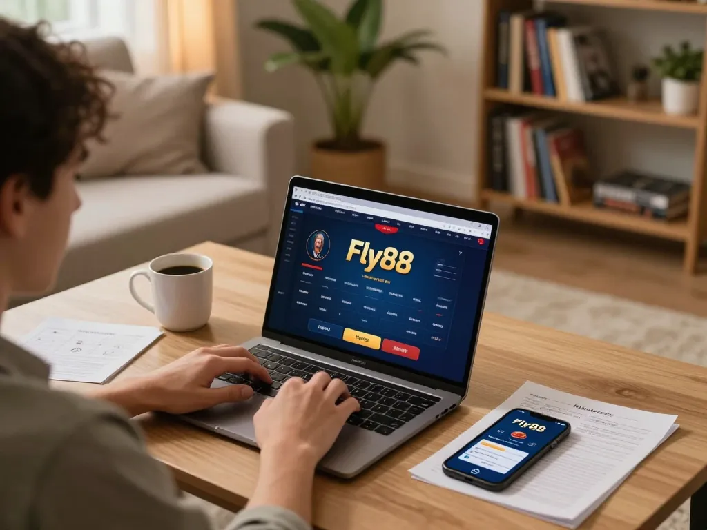 Engaging in online poker gameplay on Fly88, showcasing strategic atmosphere and focused setup
