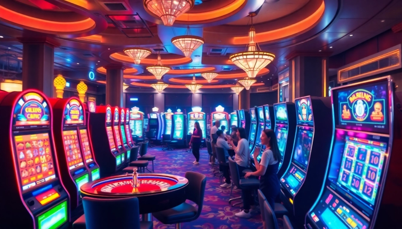 Jouer à un casino en ligne avec des machines à sous lumineuses et une ambiance excitante.