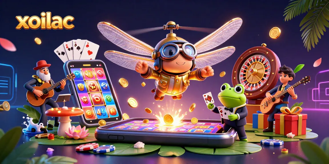 Experience the excitement of xoilac with a dynamic 3D illustration featuring vibrant casino action.