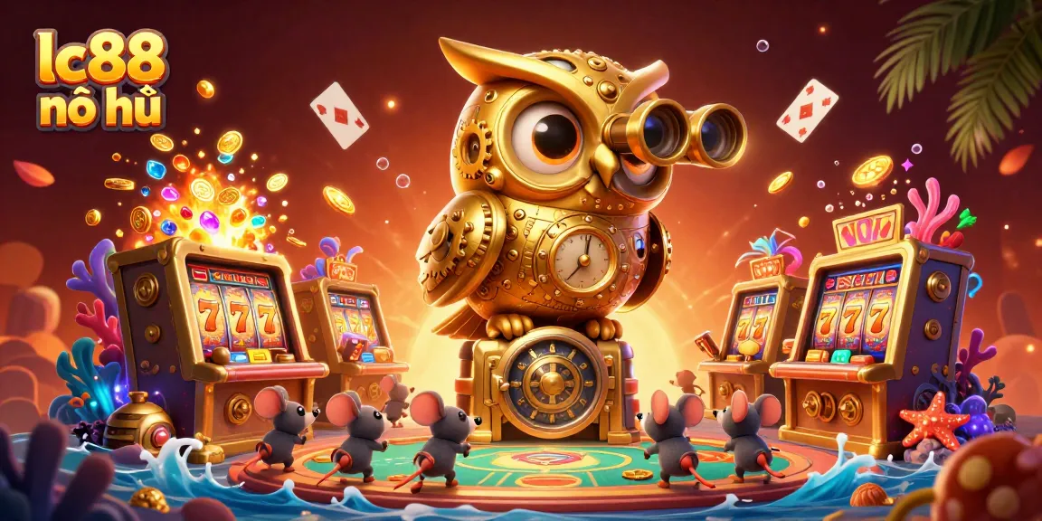 Experience the excitement of lc88 nổ hũ, featuring golden owls and dynamic slot machines.