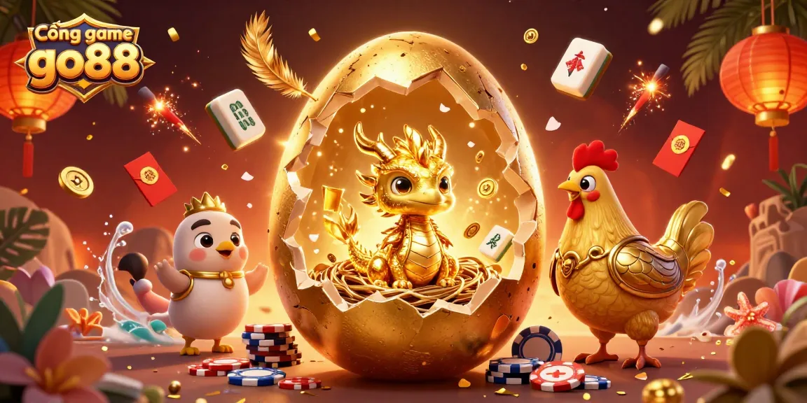 Cổng game go88 showcases a 3D golden dragon surrounded by vibrant casino elements, illustrating thrilling gaming adventures.