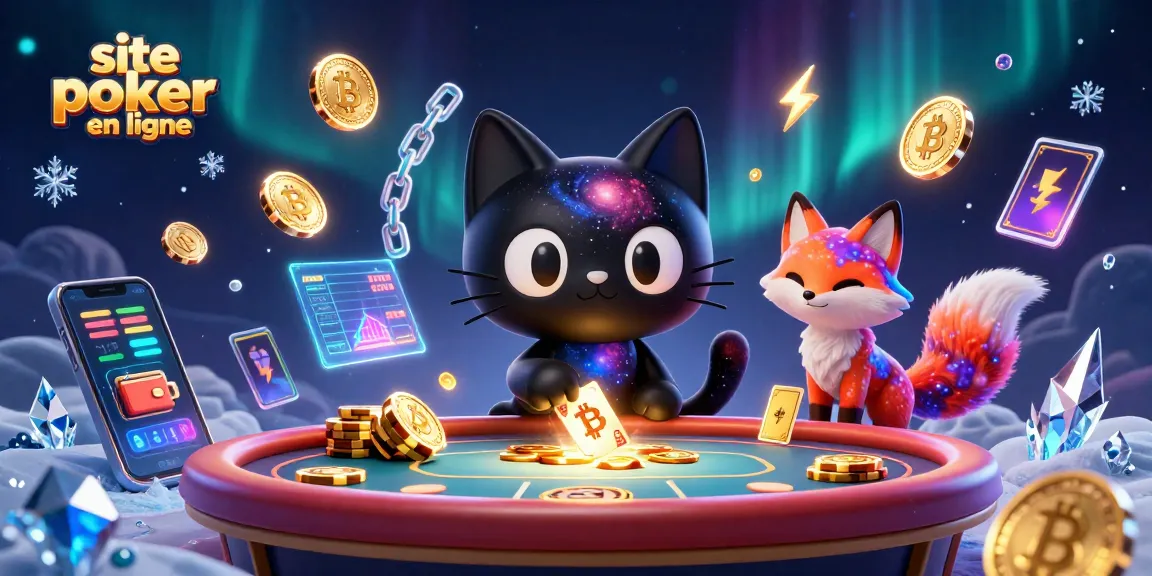 Gagnez sur le site poker en ligne avec une illustration captivante d'un chat et d'un renard cosmique.