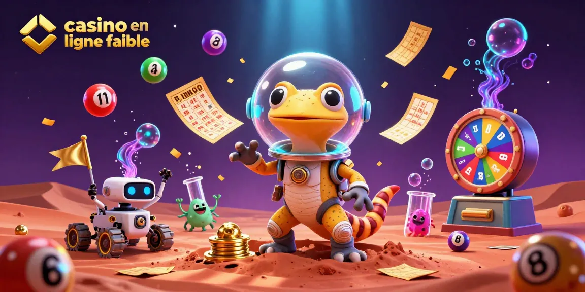 Jeux captivants au casino en ligne fiable avec un gecko martien et des éléments colorés en action.