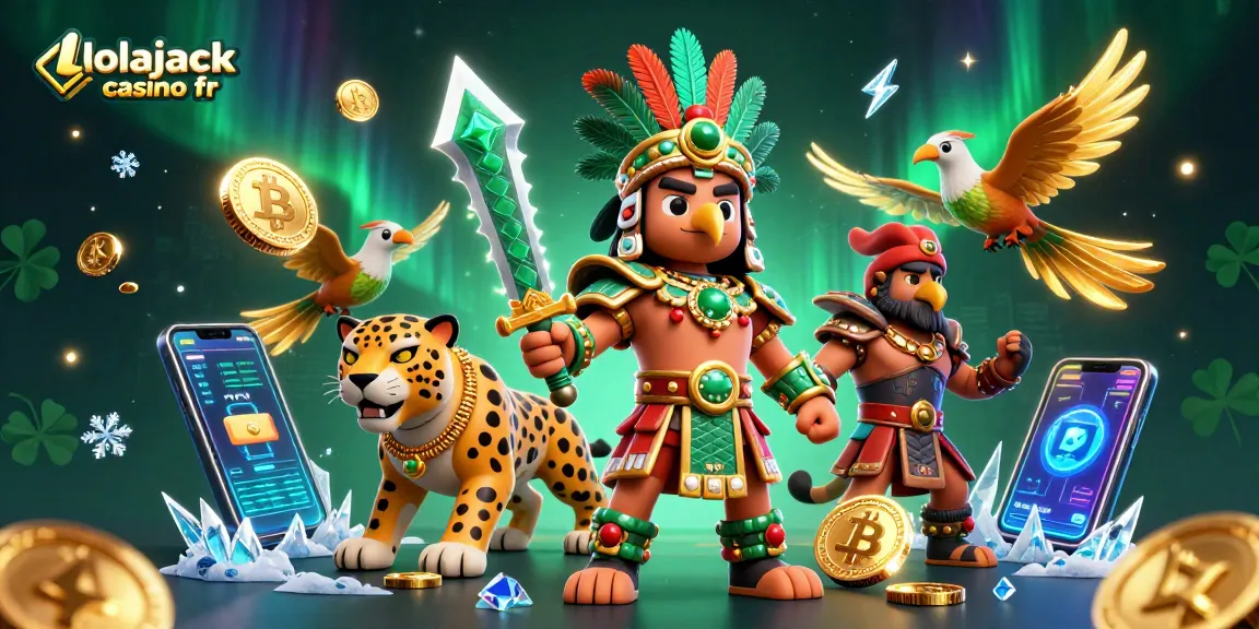 Experience the thrill of lolajack casino fr with vibrant characters and crypto elements illuminating the scene.