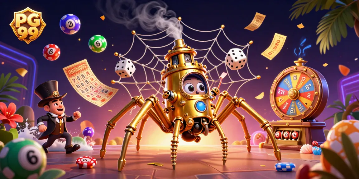 Catch big wins at PG 99 with this exciting 3D illustration of steampunk characters in a vibrant casino setting.