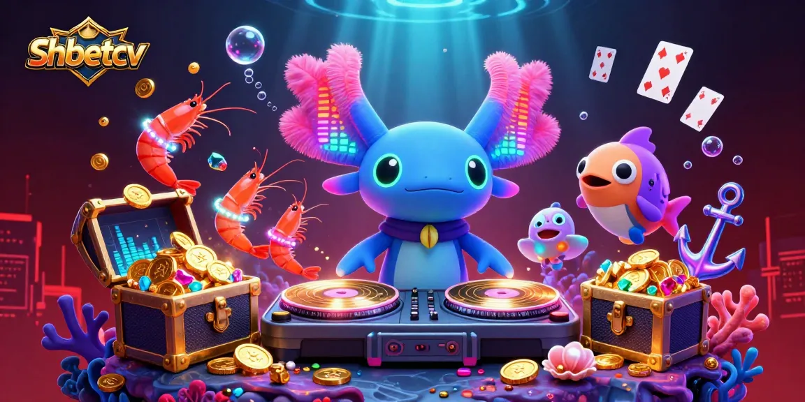Experience vibrant gameplay at shbetcv with colorful underwater casino illustration featuring a DJ axolotl and lively sea creatures.