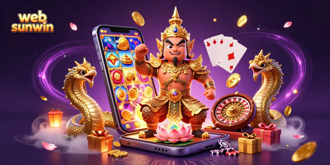 Experience thrilling gameplay at web sunwin with a vibrant 3D illustration of slots and casino elements.