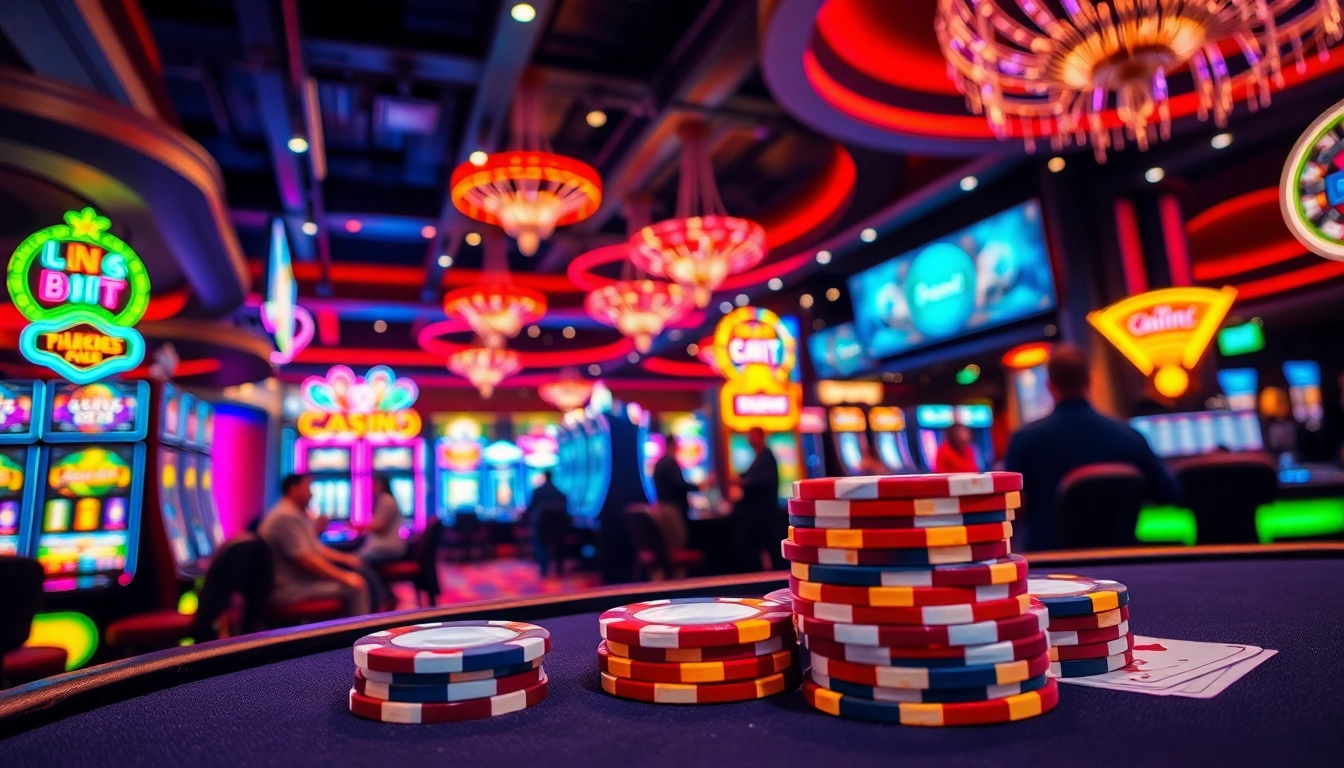 Jouer au casino en ligne avec des jetons colorés et des cartes au premier plan.