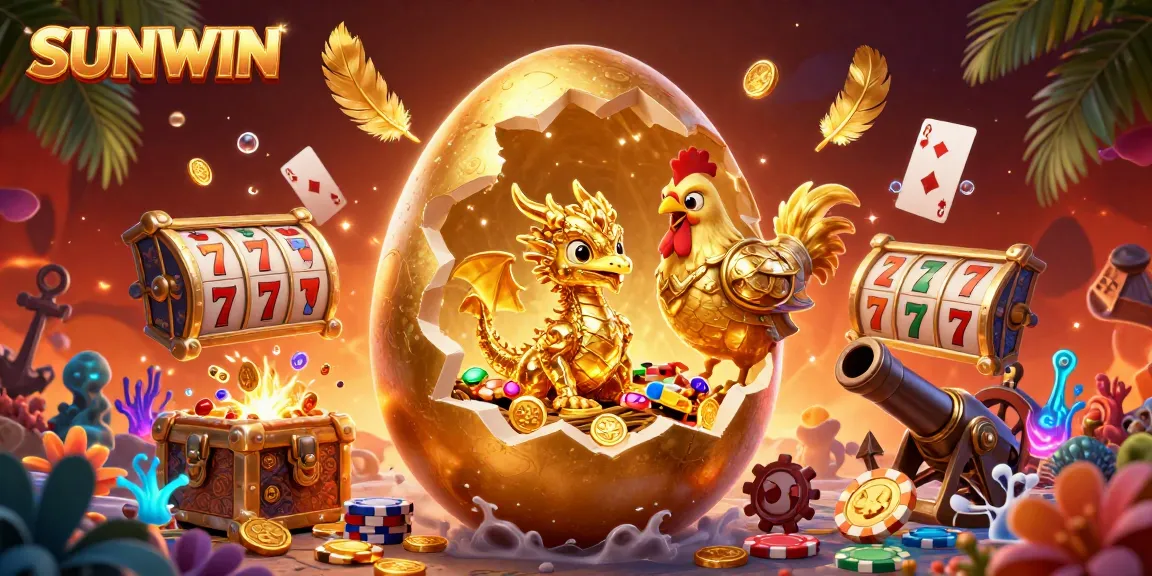 SUNWIN reveals a dynamic 3D golden dragon amidst poker chips, showcasing vibrant casino excitement.