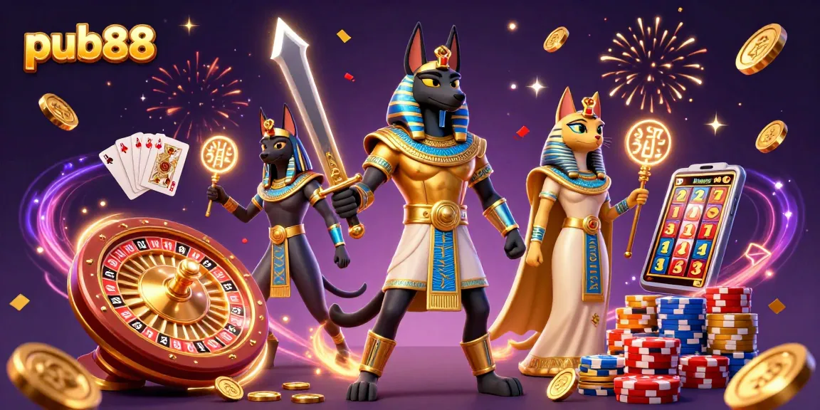 Win big with pub88 featuring Anubis and vibrant casino elements in action.