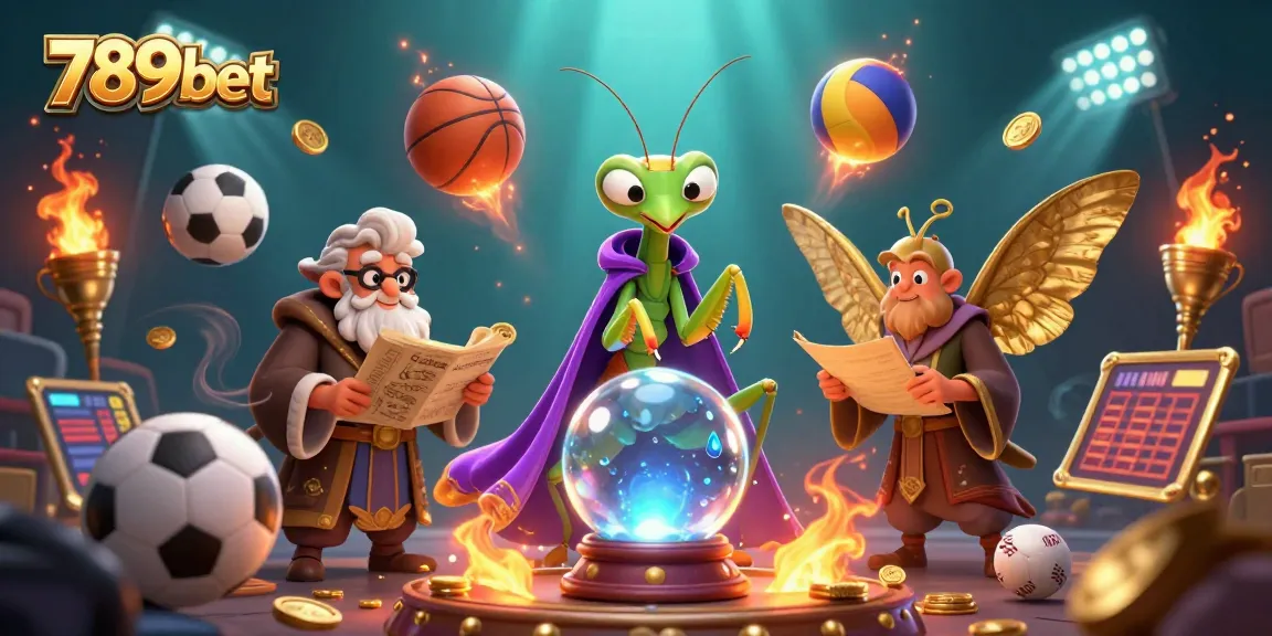 Engage with 789bet's vibrant casino scene featuring a fortune teller and librarian with sports elements.
