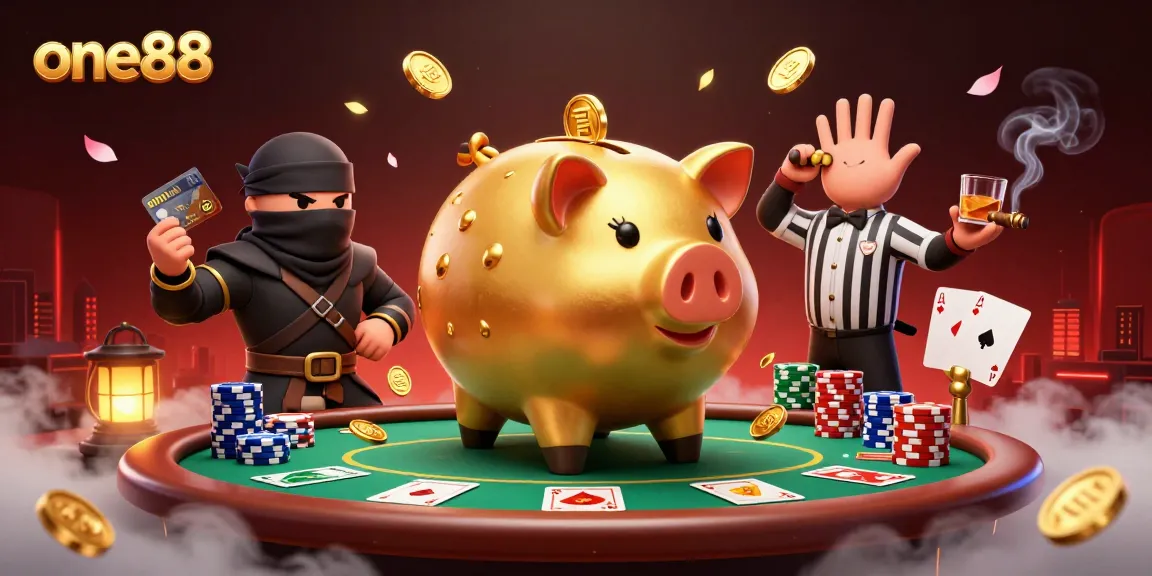 Engage in thrilling poker action with one88, featuring dynamic characters and vibrant casino elements.
