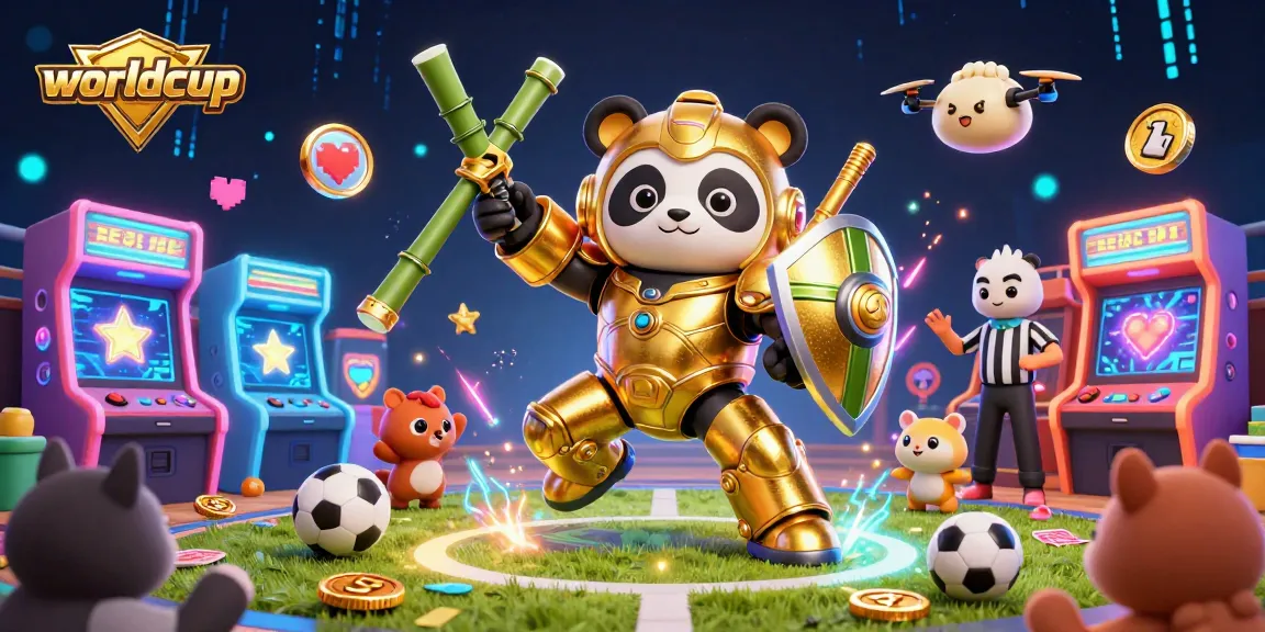 Bet on worldcup games with a vibrant scene of a golden panda mech-suit robot in action.
